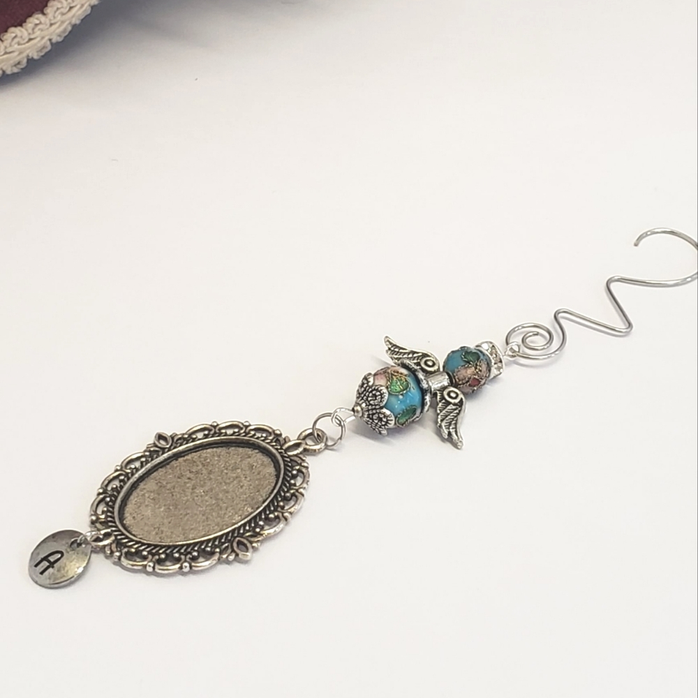 Hand Crafted Guardian Angel & Photo Frame Initial Letter Memorial Charm Wedding